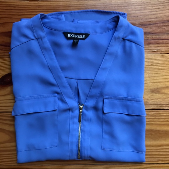Express Periwinkle V-Neck Half Zip Blouse, GUC, XS - Picture 13 of 13